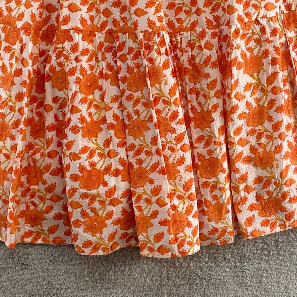 Victoria Dunn Dress Womens Floral Fit Flare Tie Sleeves Tiered Orange - Picture 3 of 12